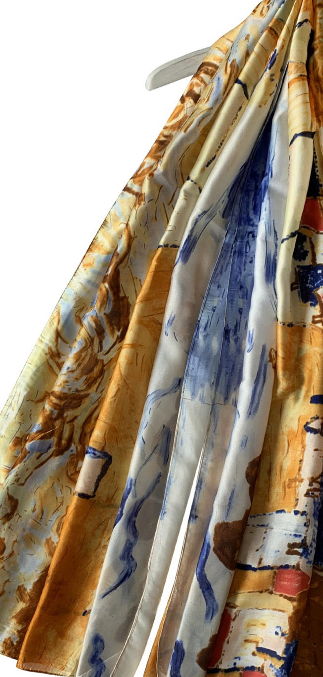 Impressionist Style Village Print Silk Scarf *