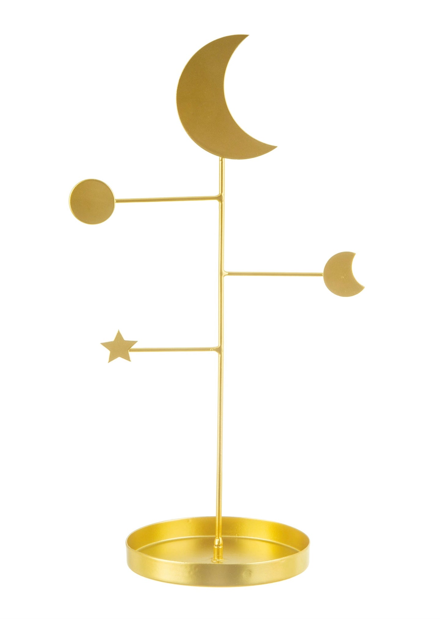 Gold jewlery stand with three arms with moon decorations