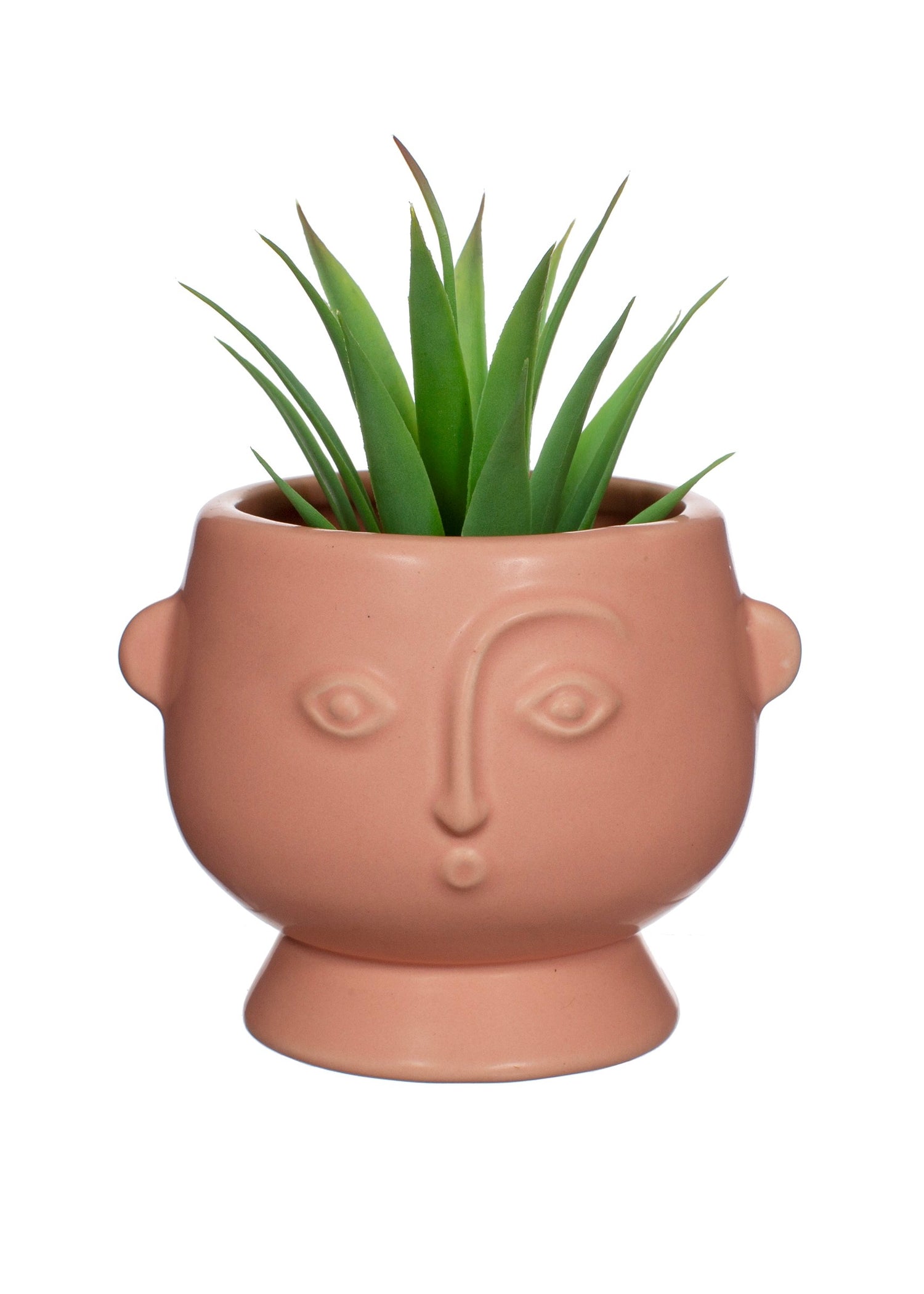 matt pink planter with face details 