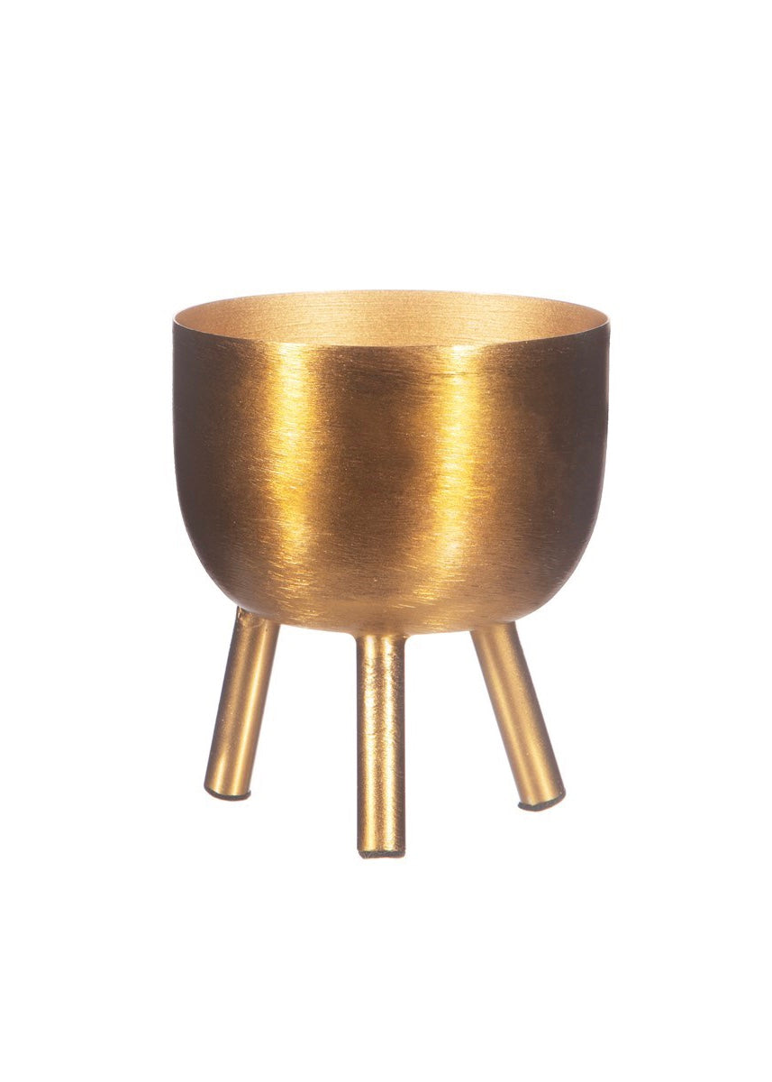Sass & Belle - Matte Gold Metal Planter on Legs Small