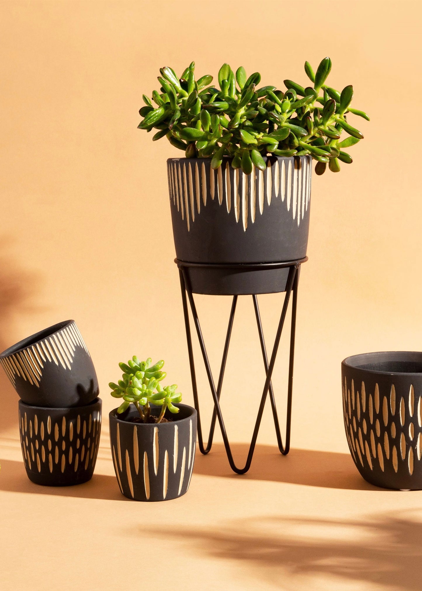 *Sass & Belle Black Sgrafitto Planter With Wire Stand