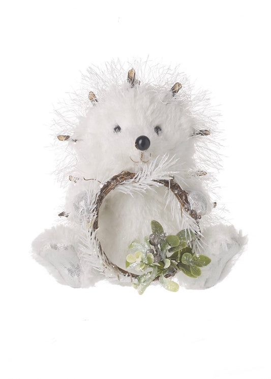 White Fluffy Hedgehog with Wreath