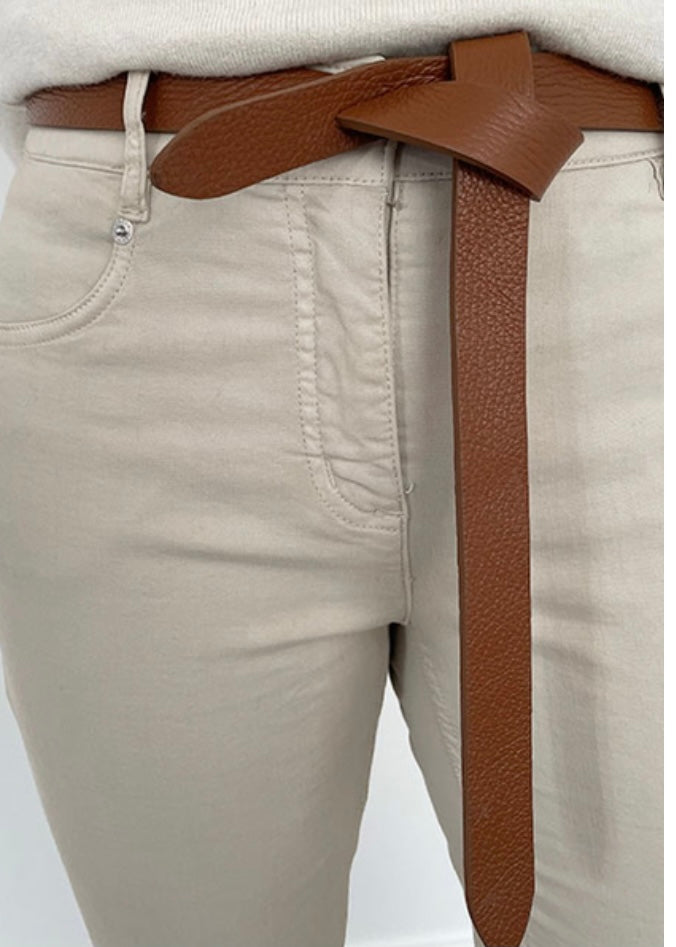 tan real leather tie belt