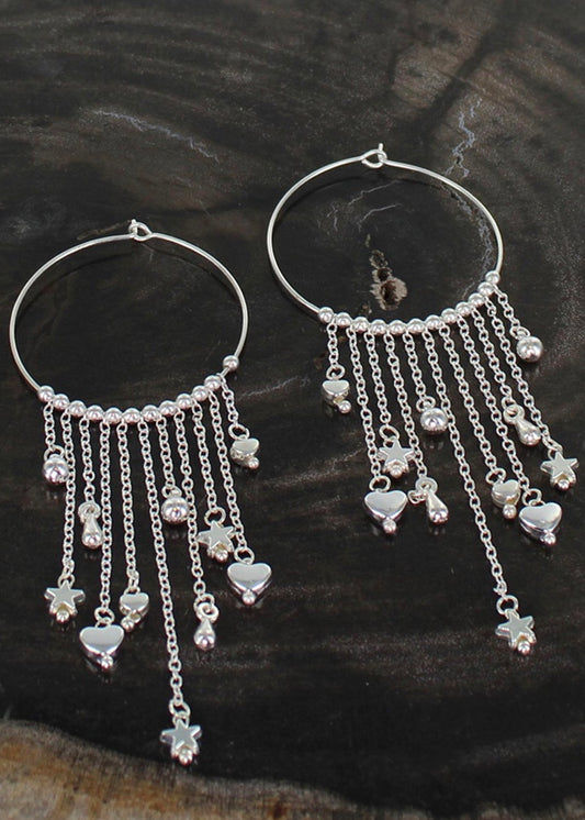 Hoops with Charms in Silver Tone