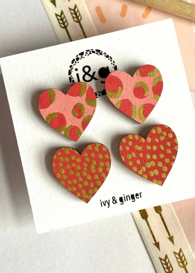 Ivy & Ginger - Retro Mixed Heart Studs - Set of 2*
