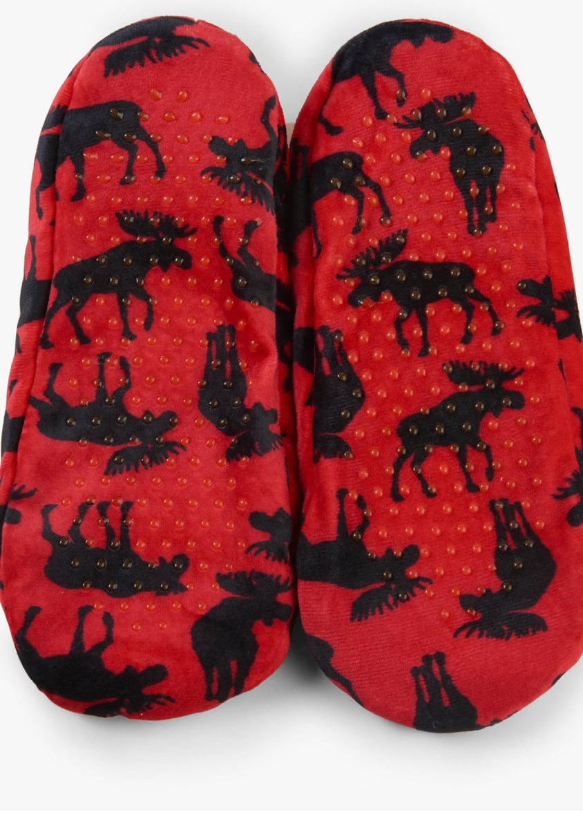 Moose on Red Women's Warm and Cozy Slippers