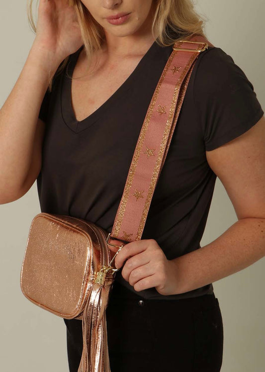 Dusty Pink Gold Metallic Star and Stripe Bag Strap