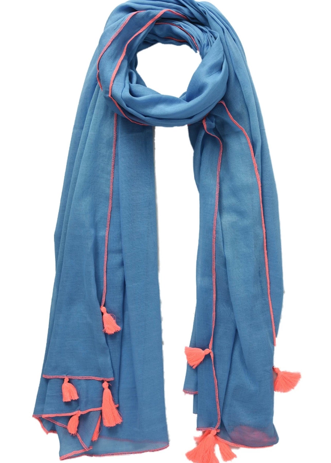 Sands Blue and Coral Tassel Scarf*