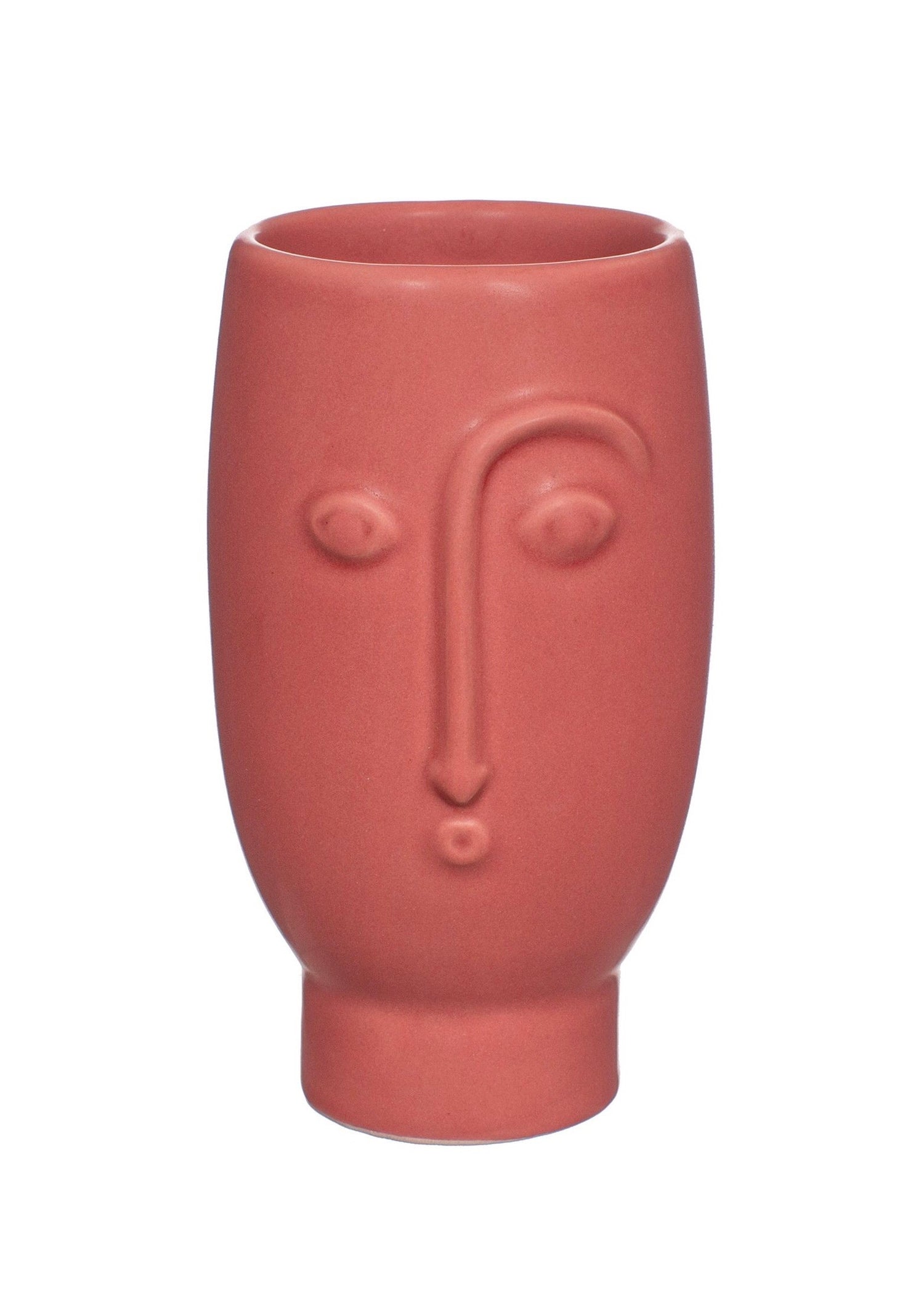 Matt red vase with face detailing 