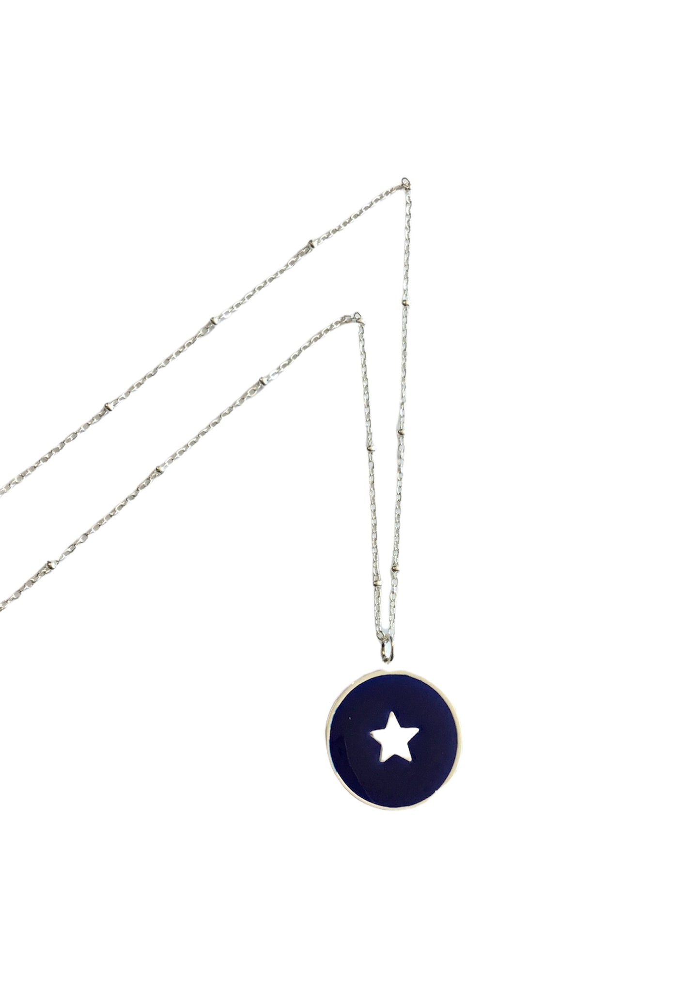 Navy Silver Circular Star Pendant Necklace