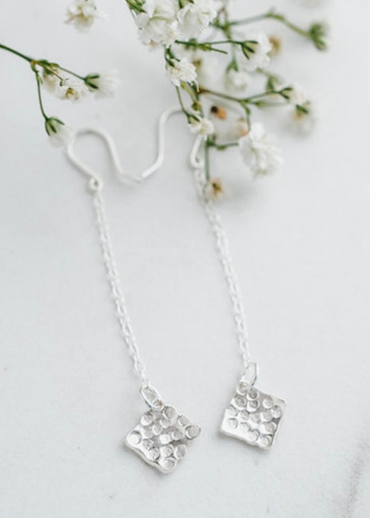 Silver Fox Sterling Silver Chain and Square Detail Dangly Earrings