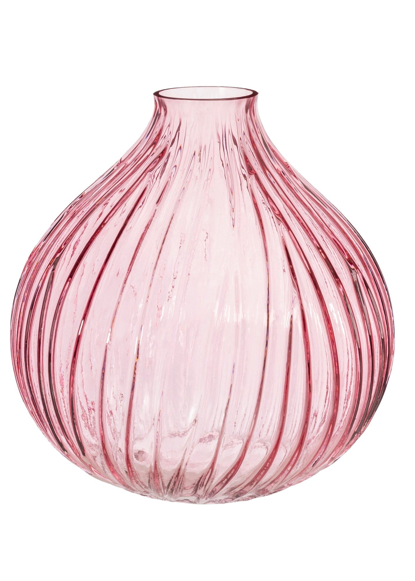 Sass and Belle Round Fluted Glass Vase Pink