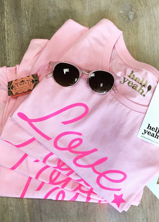 Hell Yeah Organic ‘Love’ Pink T Shirt