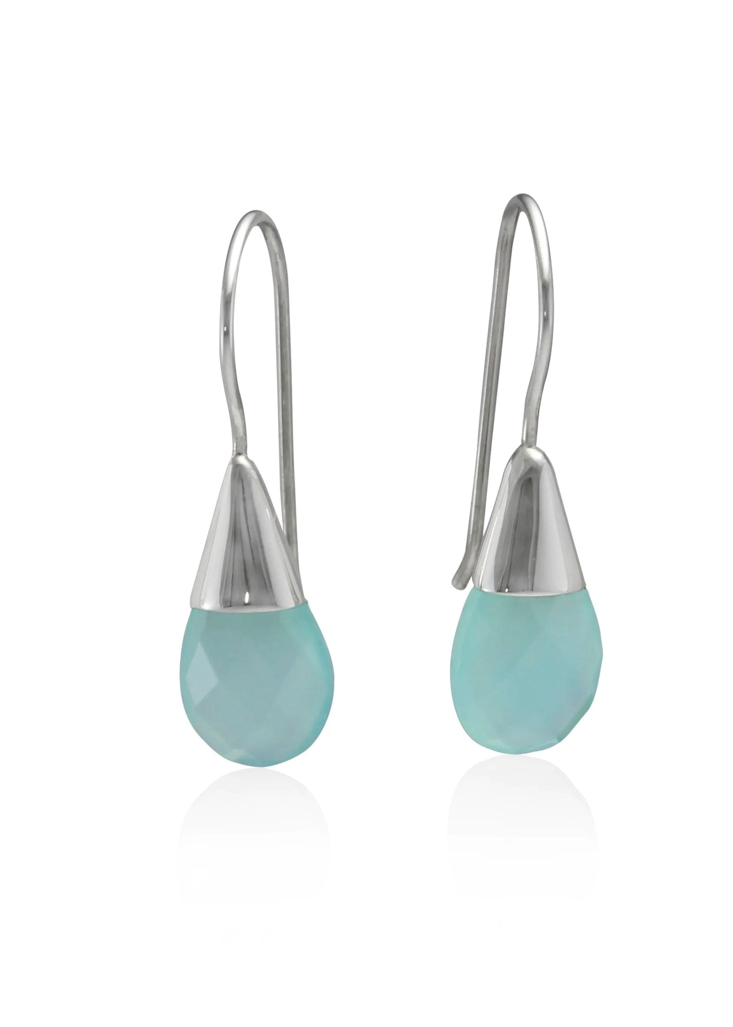 Banyan Silver Delicate Sterling Silver Earrings with Aqua Gemstone*