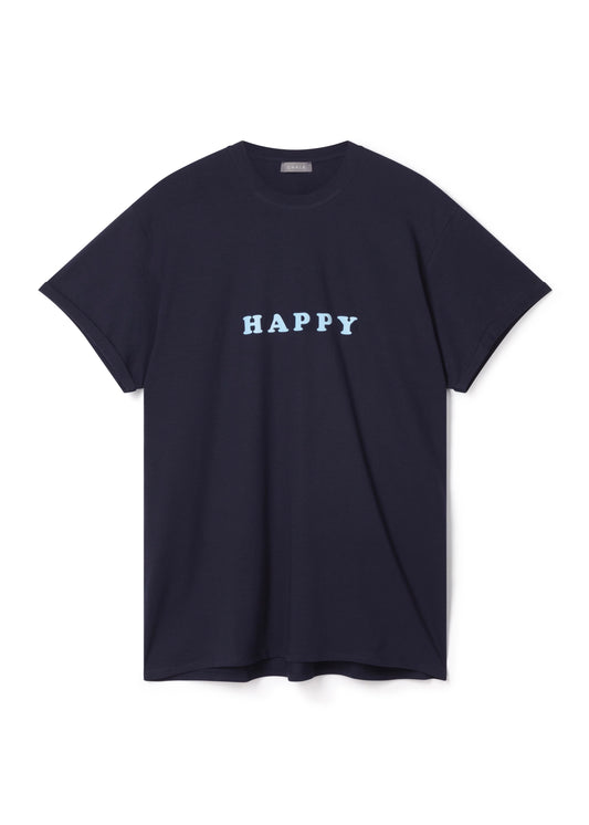 Chalk UK Organic - May T-Shirt - Navy with ‘Happy’ Slogan in Blue*