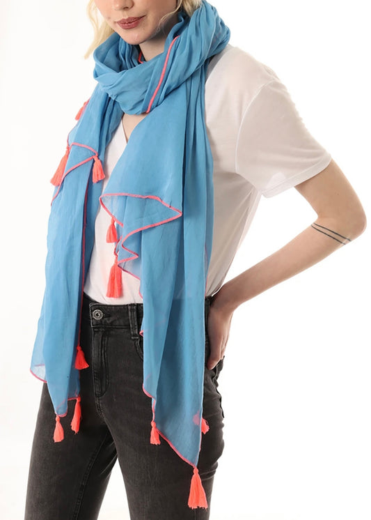 Sands Blue and Coral Tassel Scarf*