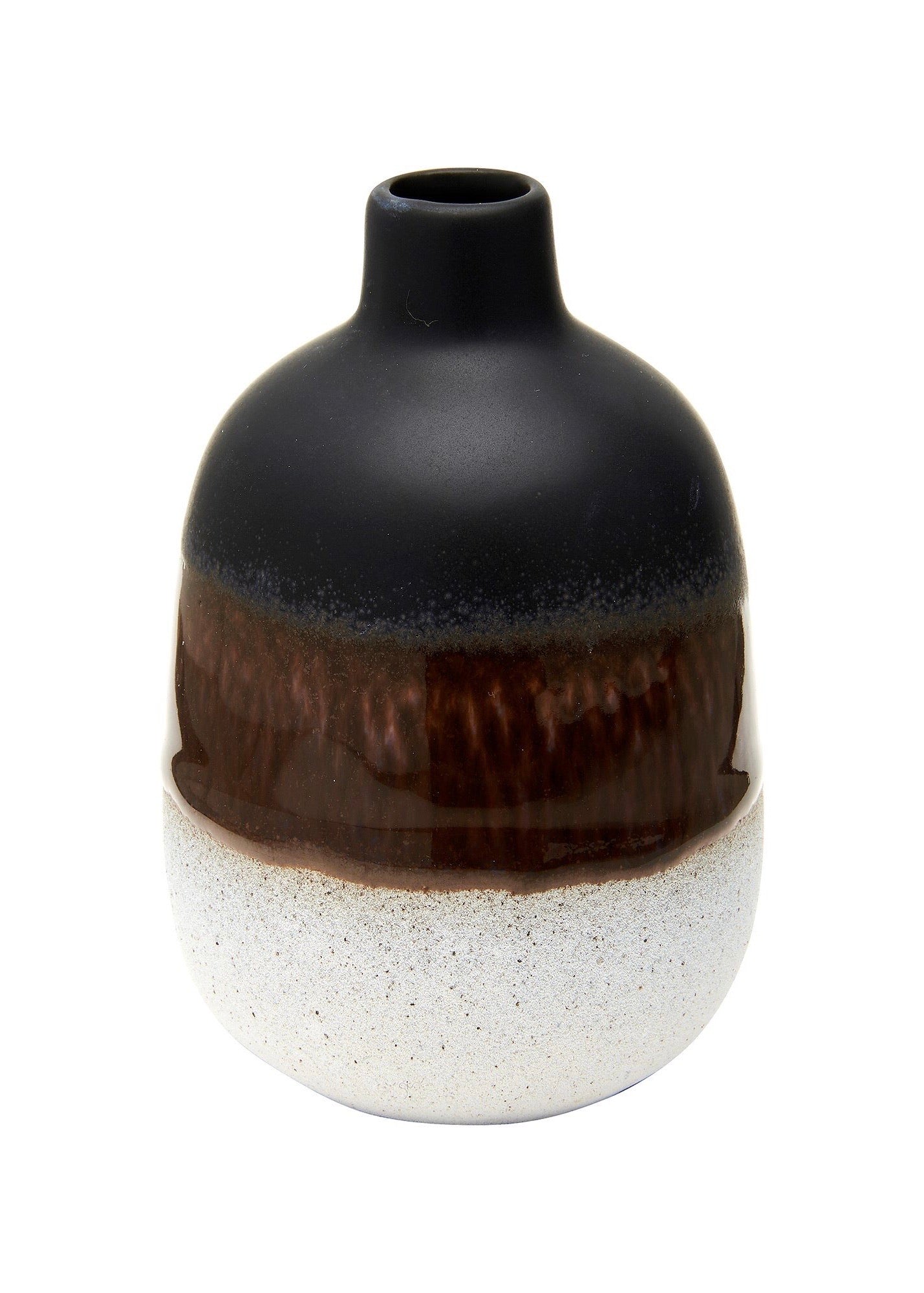 Half dipped glazed vase with rustic textured bottom in black