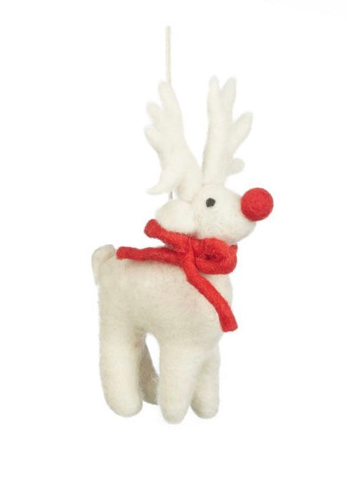 *Handmade Felt Biodegradable Christmas White Rudolph Hanging Decoration