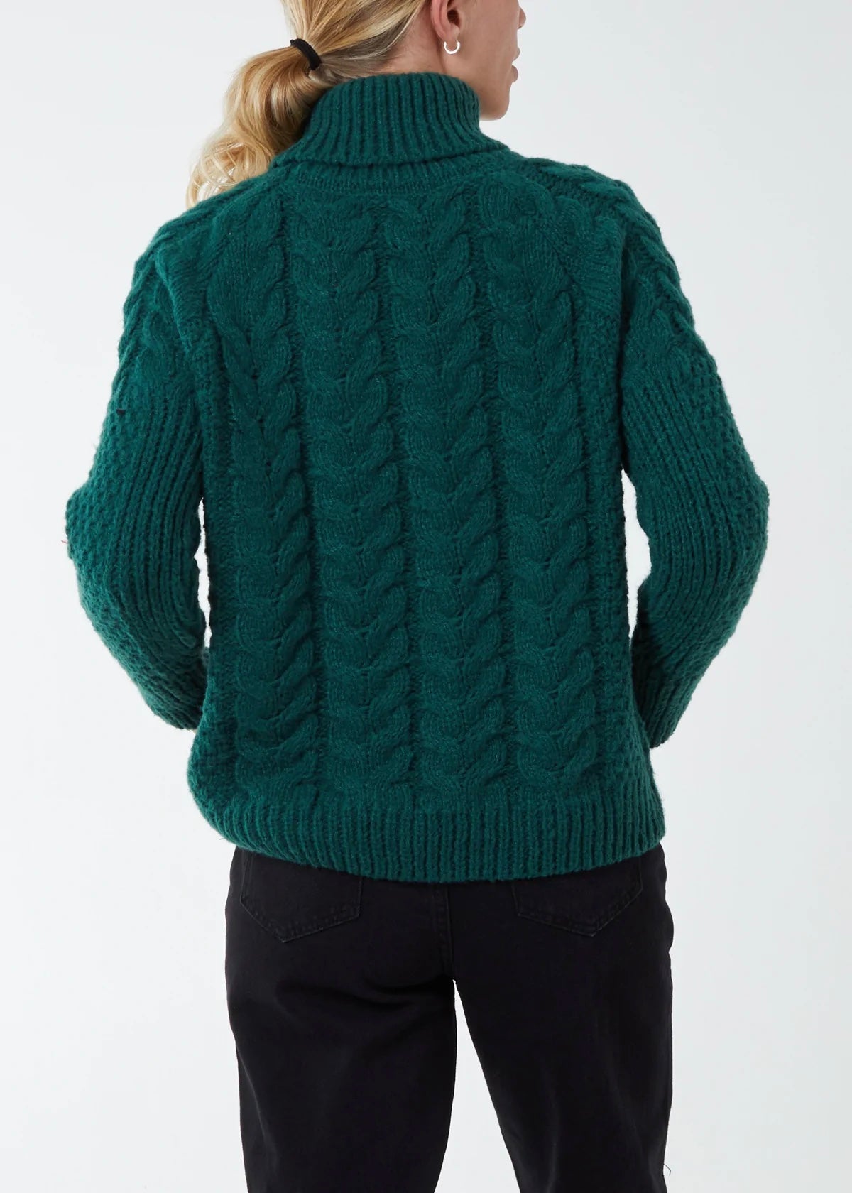 Sands -  Roll Neck Cable Jumper - Green