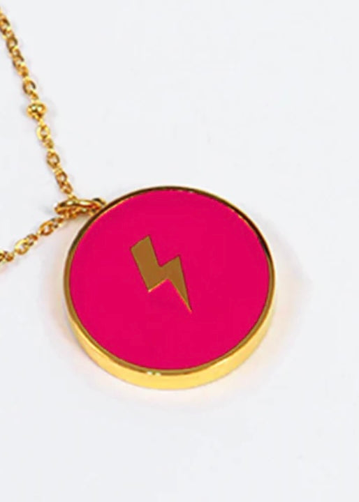 Pink Gold Circular Lightning Bolt Pendant Necklace