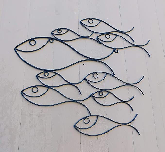 Handmade happy fish wall art - blue*