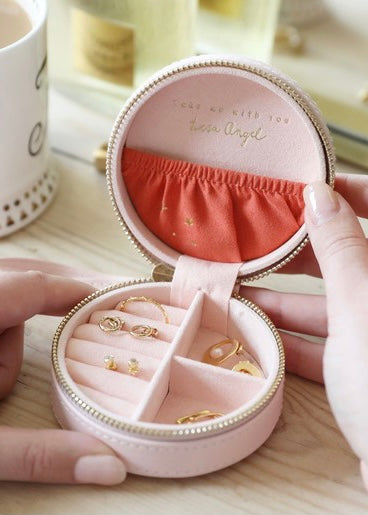 Liza Angel Mini Round Stars Travel Jewellery Case in Pale Pink