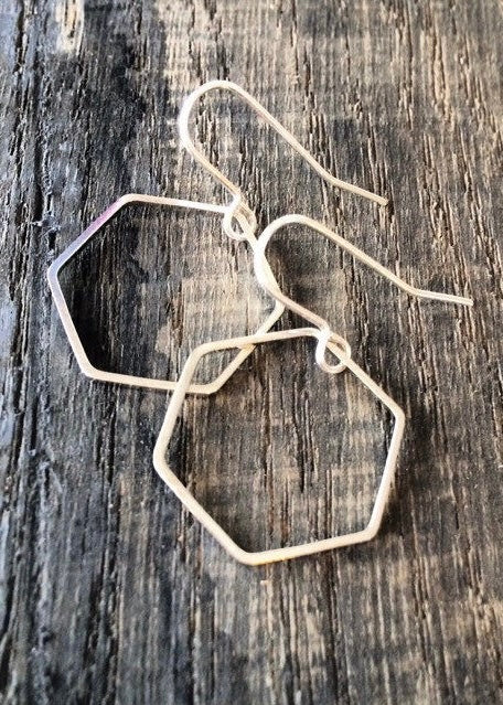 Stuff Made From Things - Small Silver Tone Hexagon Hoop Earrings