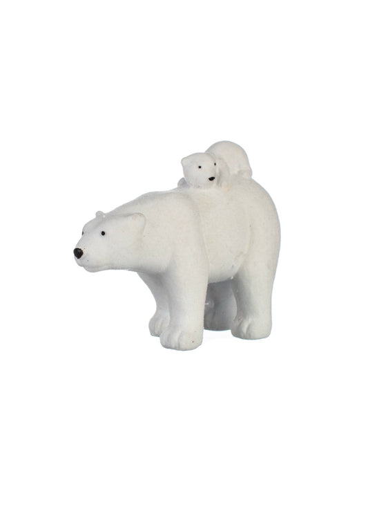 White polar bear with cub on his back 
