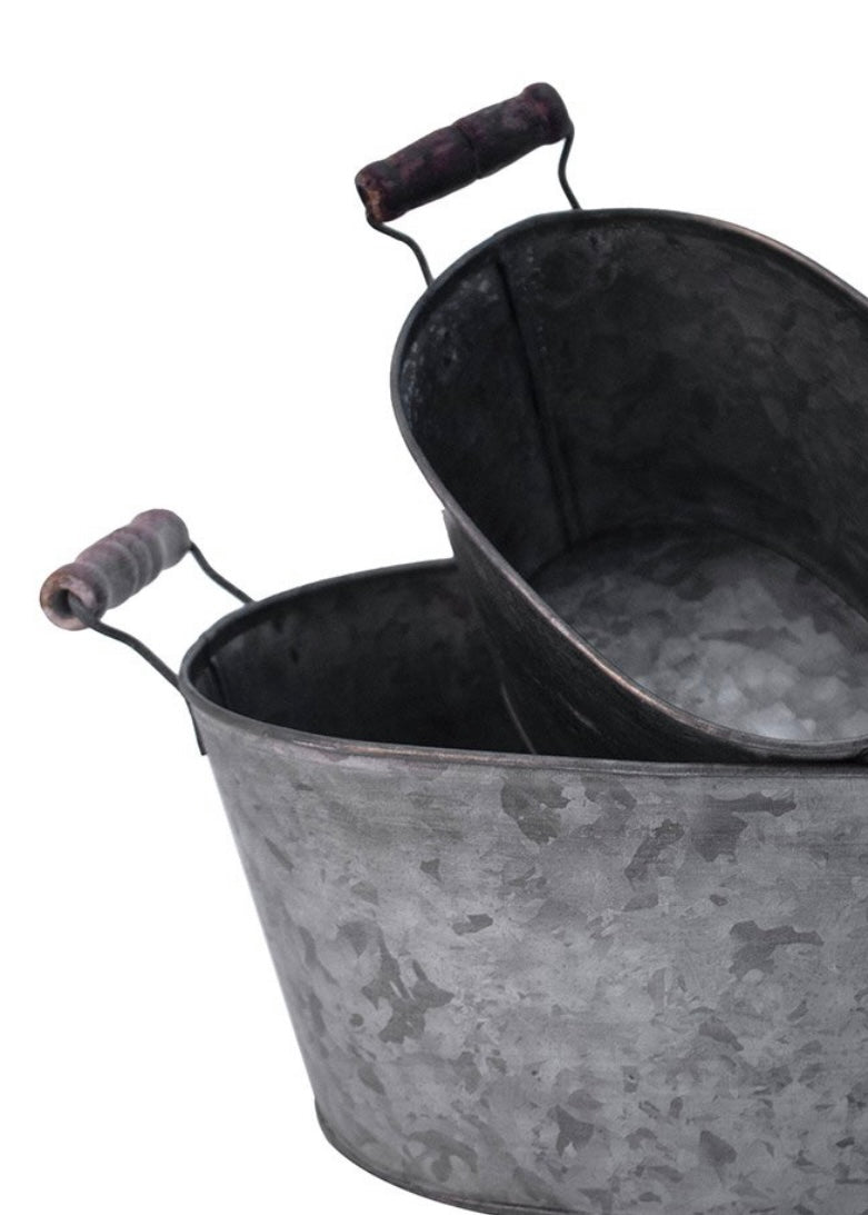 Zinc Oval Planter with Handles Set of 2