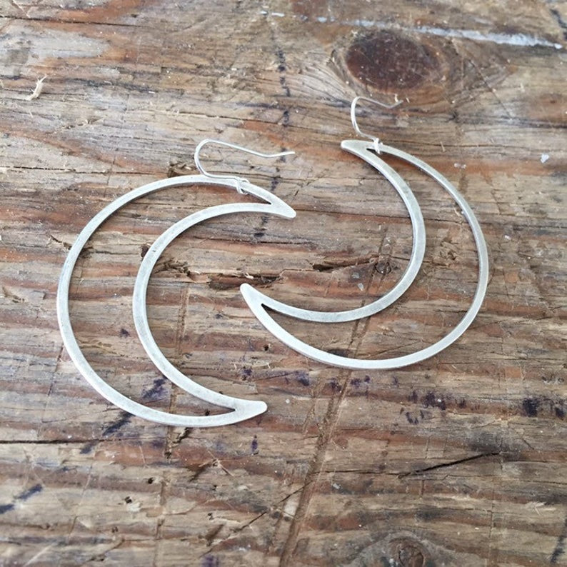 Stuff Made From Things Raw Brass & Silver Big Mamma Moon Hoops - Sands Boutique clothing and gifts