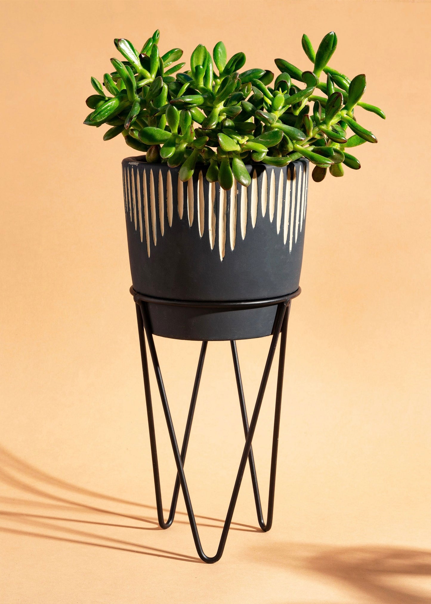 *Sass & Belle Black Sgrafitto Planter With Wire Stand