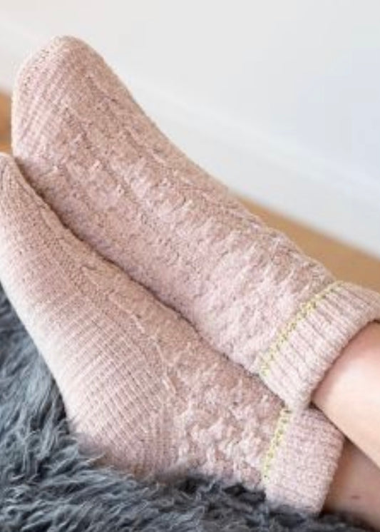 *Chenille Cosy Cable Sock Socks with Lurex - Pink