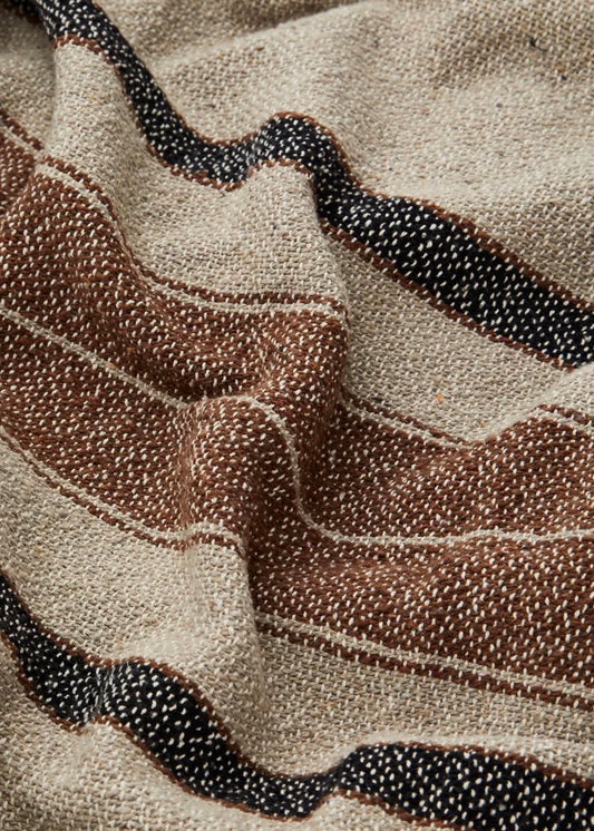 Madam Stoltz Recycled Brown Woven Fringed Throw