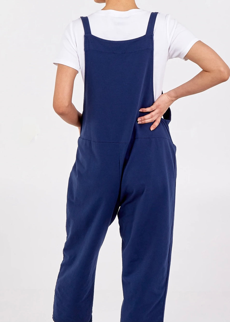 Plain jersey dungarees with tie straps in Navy