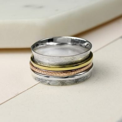 Sands Silver Brushed Spinning Ring With Triple Bands - Sands Boutique clothing and gifts